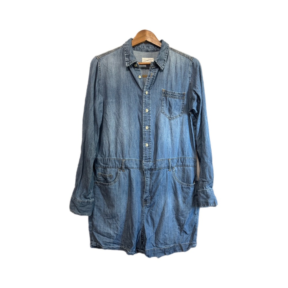 Universal Thread Denim Romper Womens 8 Blue Excellent Long Sleeve Utility Button